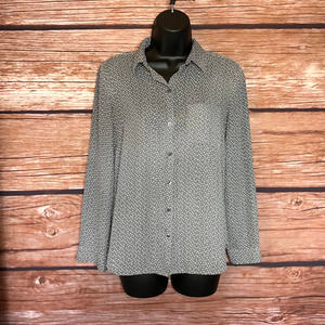 Blouse SP Ann Taylor Factory Grey White Polka Dot Button Up Long Sleeve Shirt